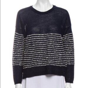 Inhabit Wool Blend Breton Stripes Navy Sweater Pullover size L High-Low Preppy